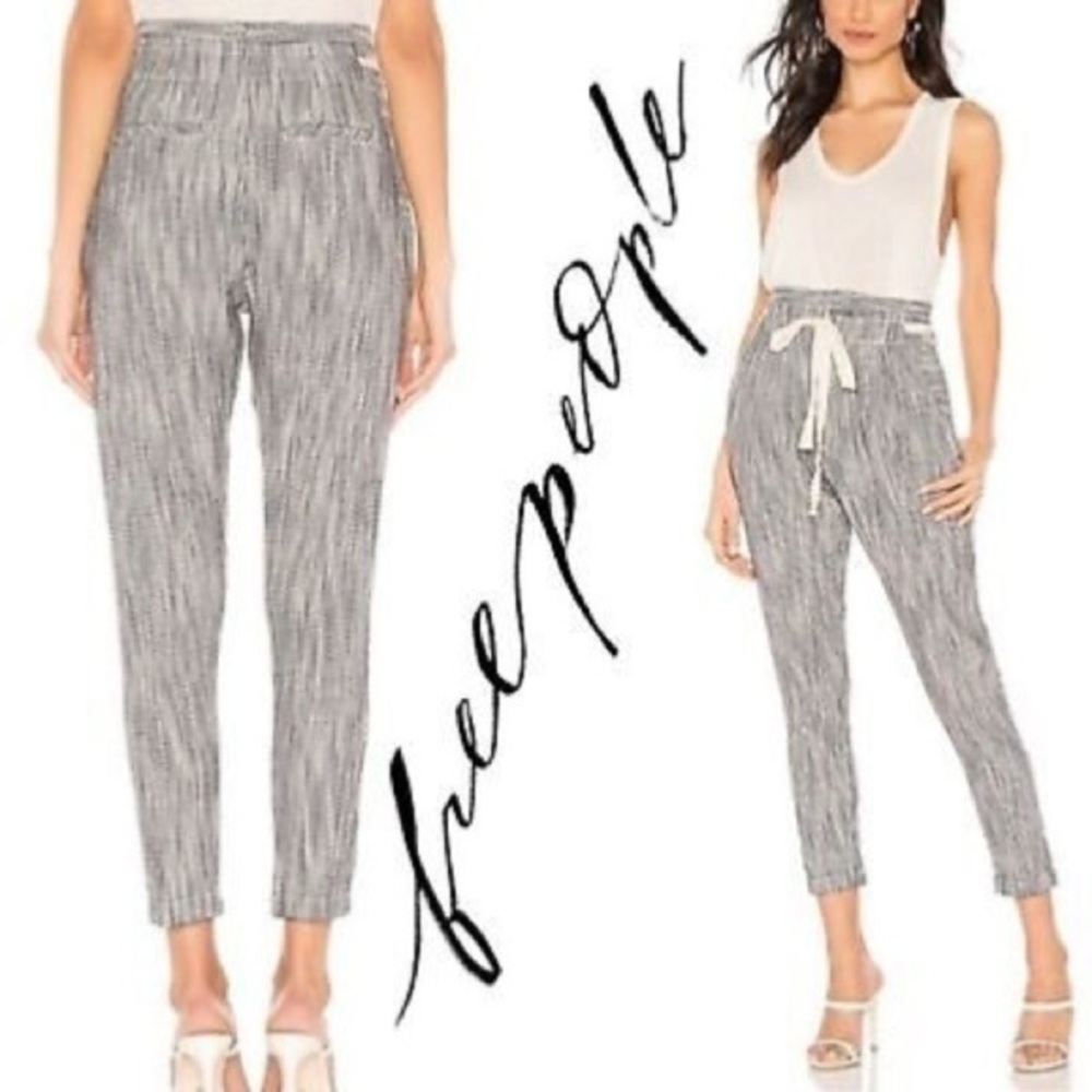 Free People Light At Sunrise Drawstring Seersucker-like Stripe Crop Pants 6